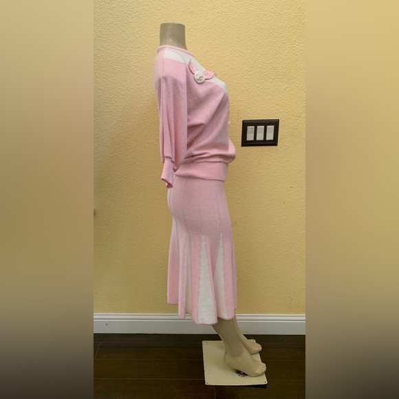 VTG Pink & White Size 12 Knit 🧶 Sweater Top & Full Knee Length 2pc Skit Set - Picture 5 of 13